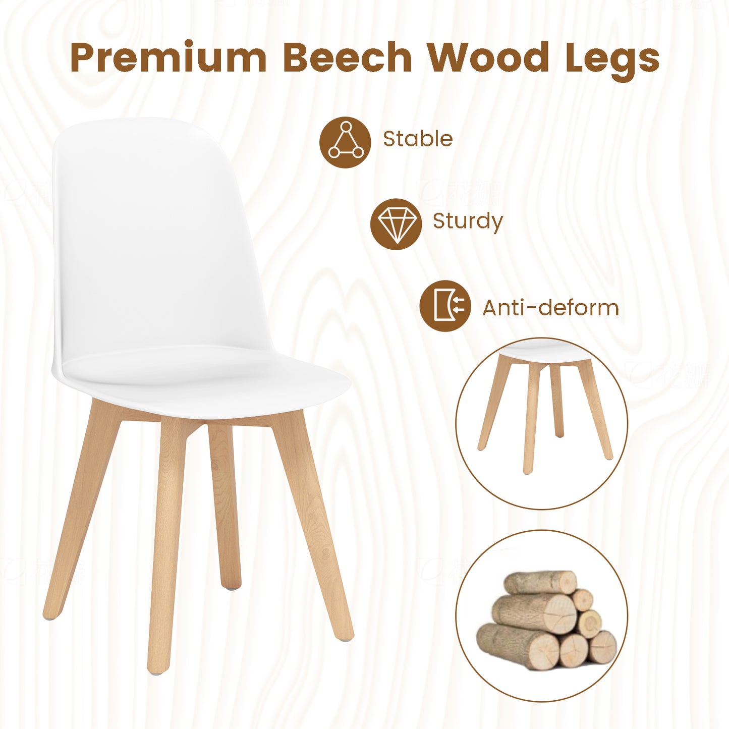 Modern Dining Chair Set Of 2, Solid Beech Wood Legs, White Dining Chairs at Gallery Canada
