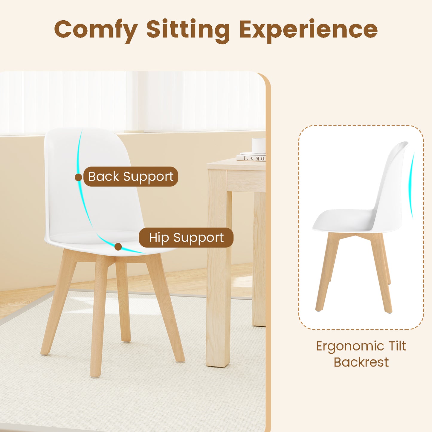 Modern Dining Chair Set Of 2, Solid Beech Wood Legs, White Dining Chairs at Gallery Canada