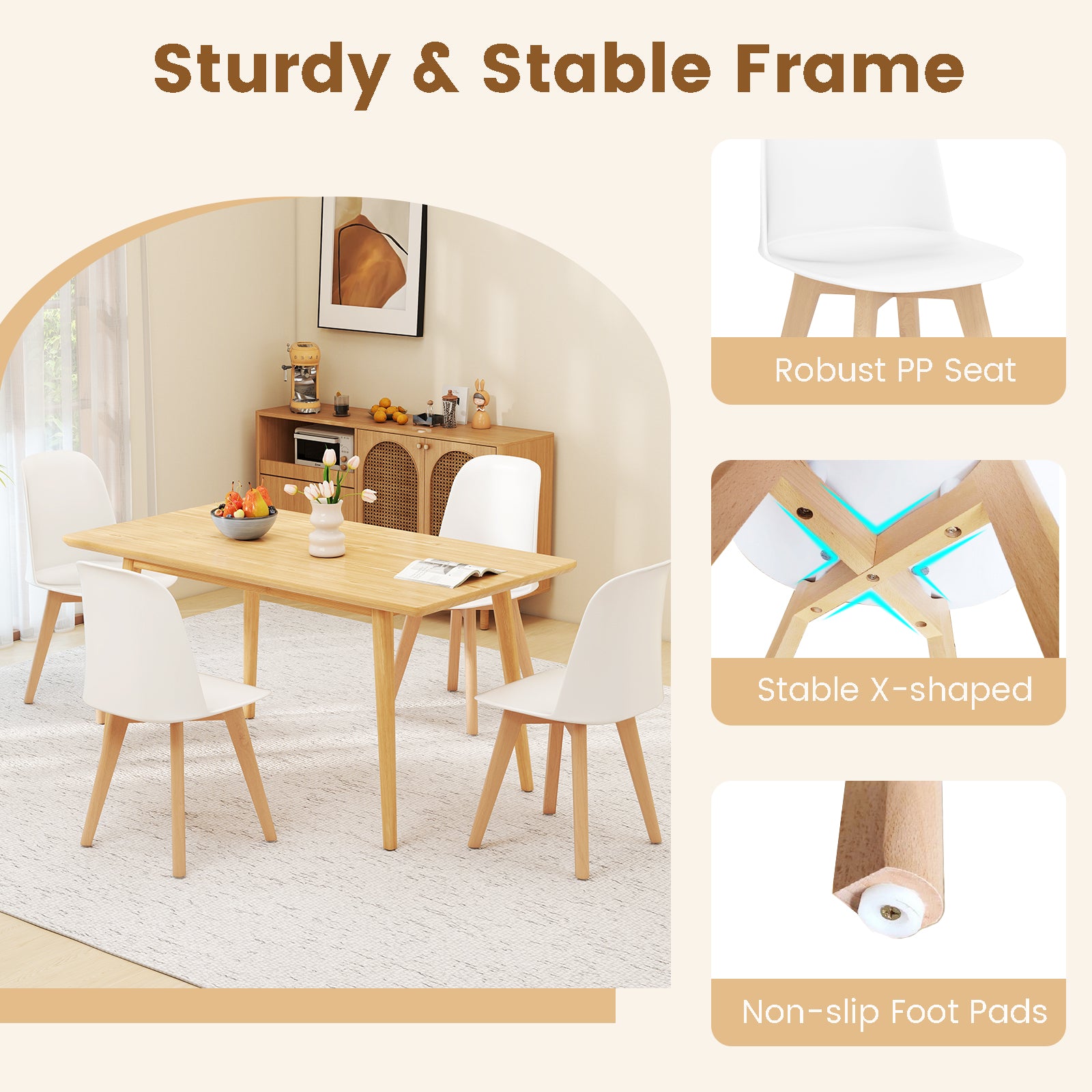Modern Dining Chair Set Of 2, Solid Beech Wood Legs, White Dining Chairs at Gallery Canada
