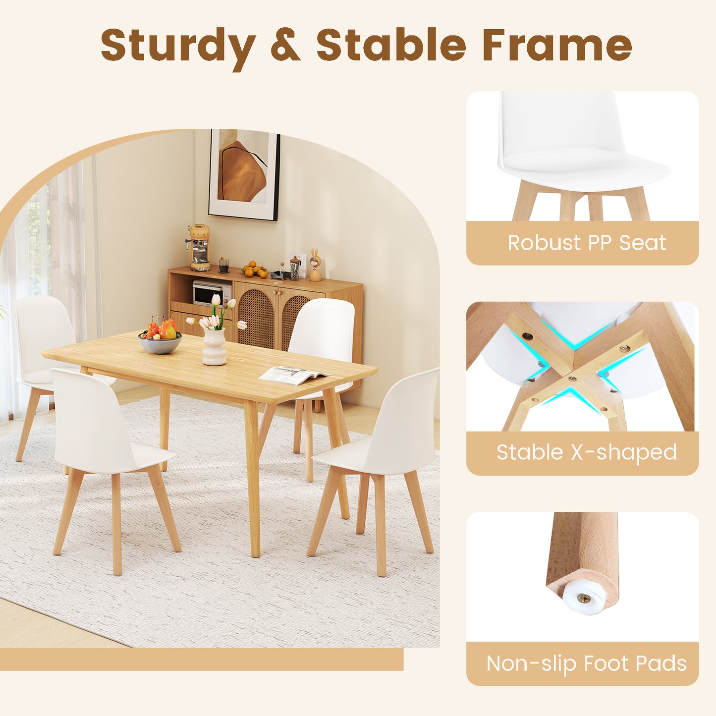 Modern Dining Chair Set Of 2, Solid Beech Wood Legs, White Dining Chairs at Gallery Canada