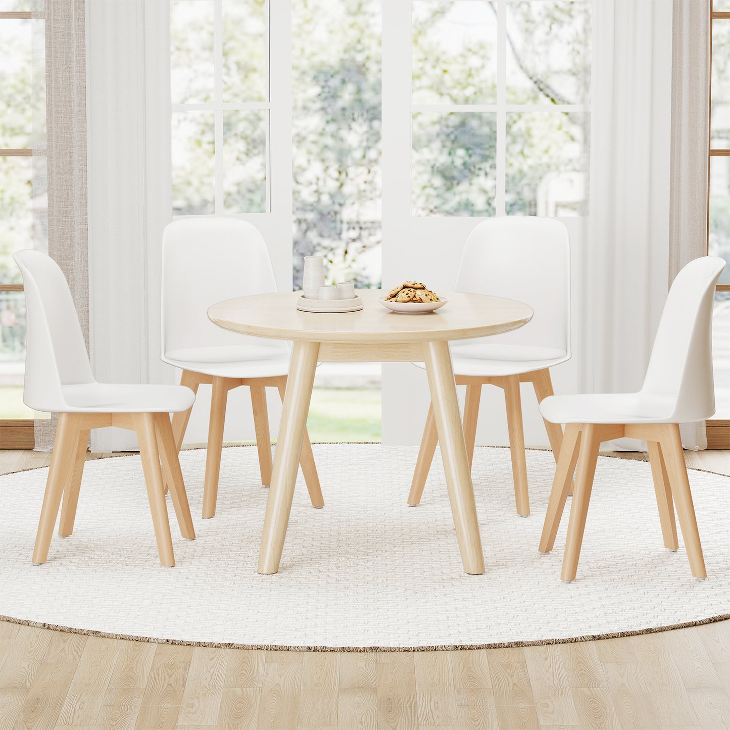 Modern Dining Chair Set Of 2, Solid Beech Wood Legs, White Dining Chairs at Gallery Canada