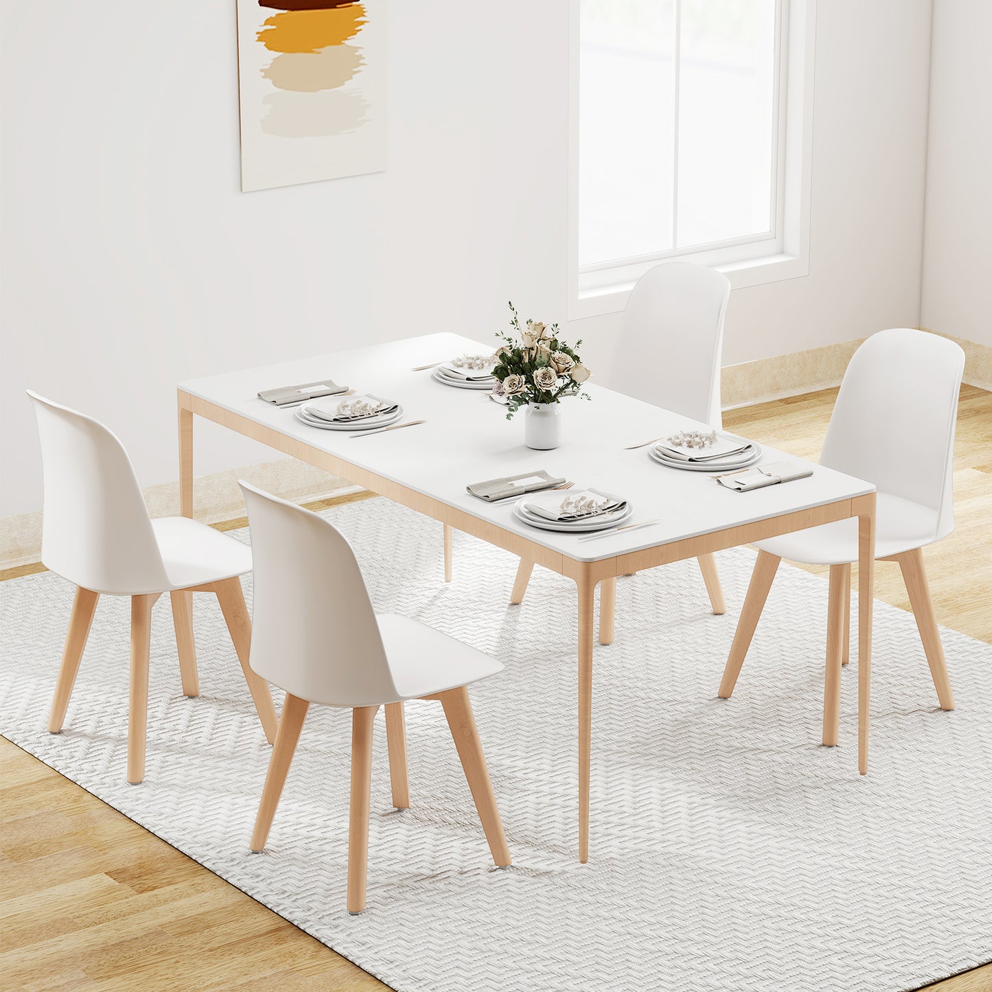 Modern Dining Chair Set Of 2, Solid Beech Wood Legs, White Dining Chairs at Gallery Canada