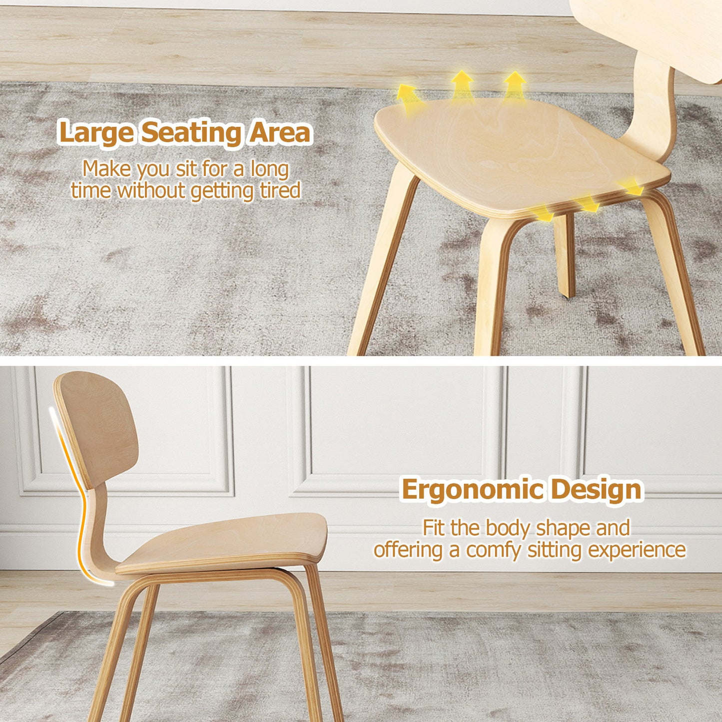 Modern Dining Chair Set of 4 with Wide Seat, Natural Dining Chairs at Gallery Canada