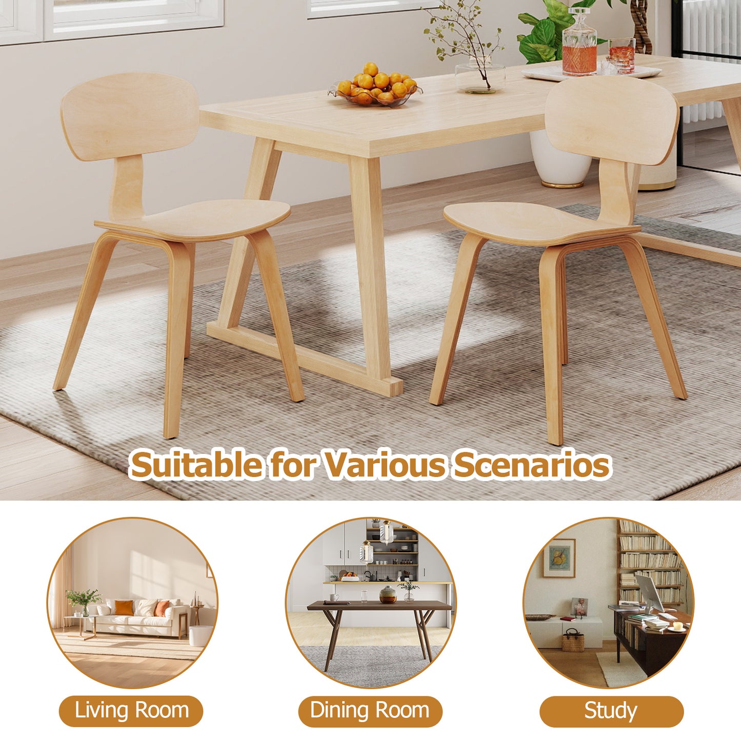 Modern Dining Chair Set of 4 with Wide Seat, Natural Dining Chairs at Gallery Canada