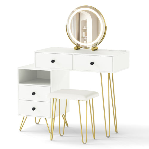 Modern Dressing Table with Storage Cabinet-Off white, Off White