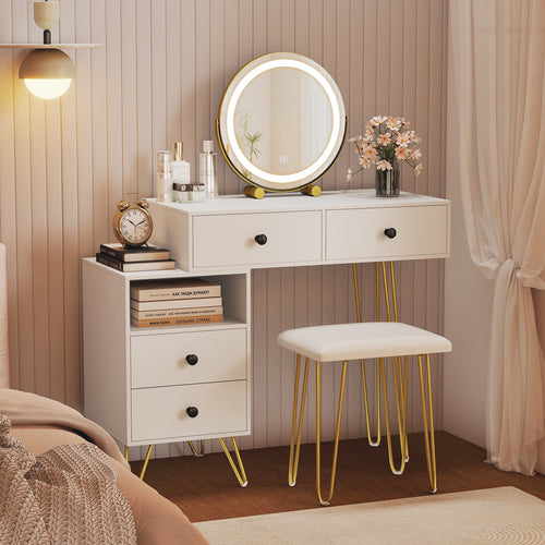Modern Dressing Table with Storage Cabinet-Off white, Off White