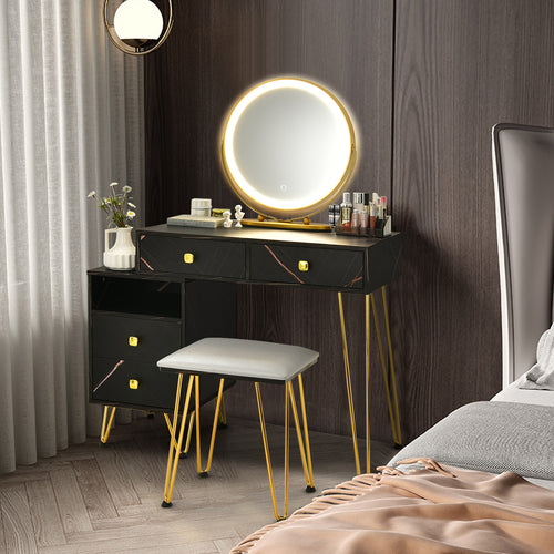 Modern Dressing Table With Storage Cabinet, Black