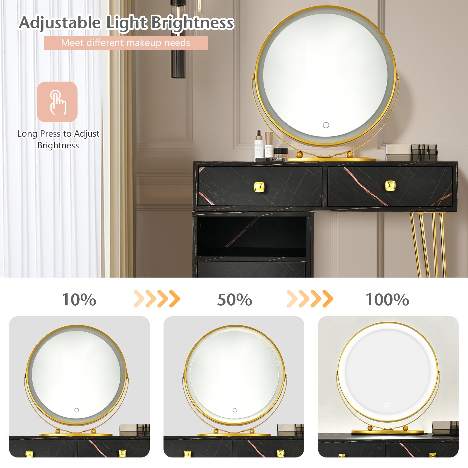 Modern Dressing Table With Storage Cabinet, Black Makeup Vanities at Gallery Canada