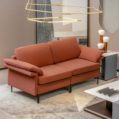 Modern Fabric Loveseat Sofa, Metal Legs, Armrest Pillows, Rust Sofas & Loveseats at Gallery Canada