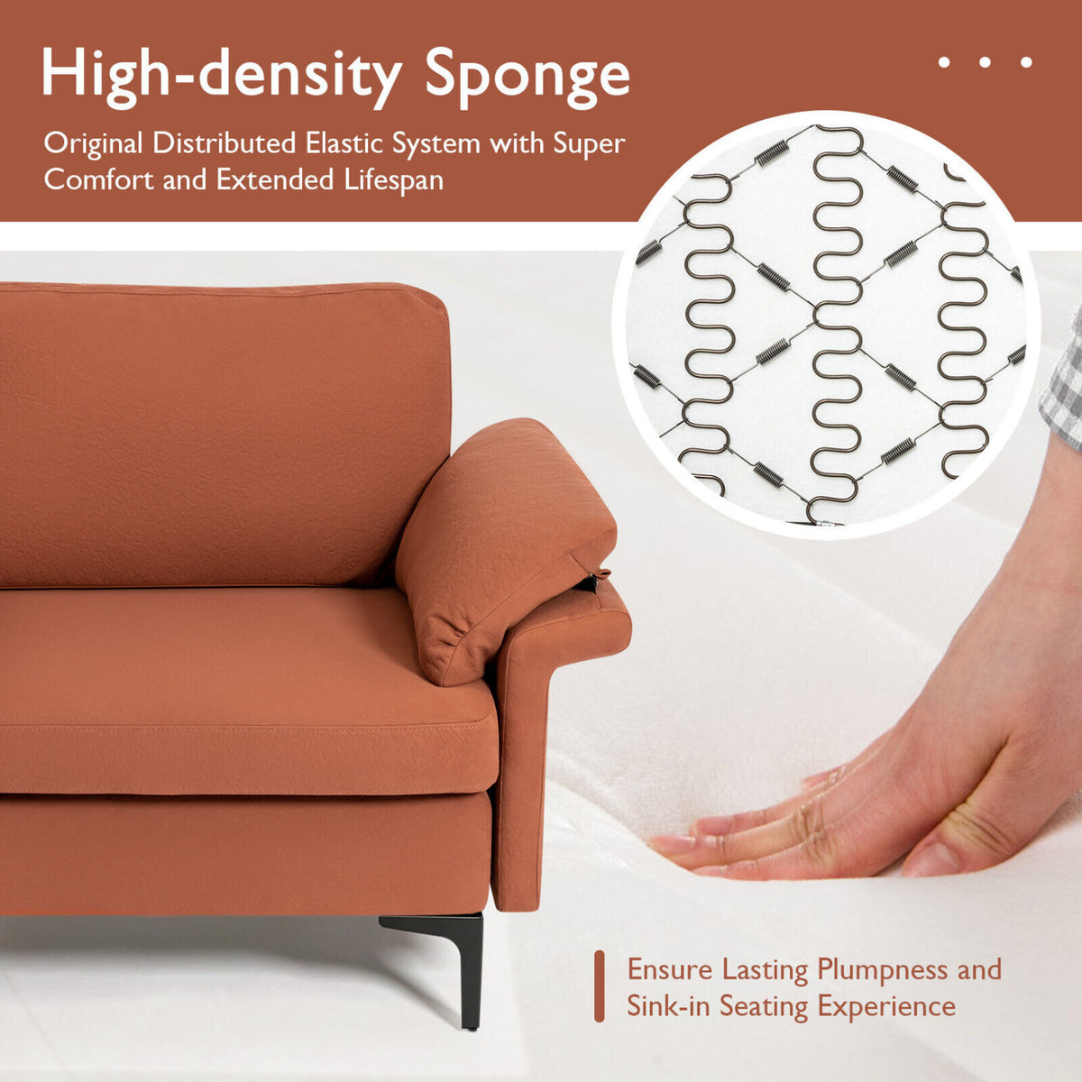 Modern Fabric Loveseat Sofa, Metal Legs, Armrest Pillows, Rust Sofas & Loveseats at Gallery Canada