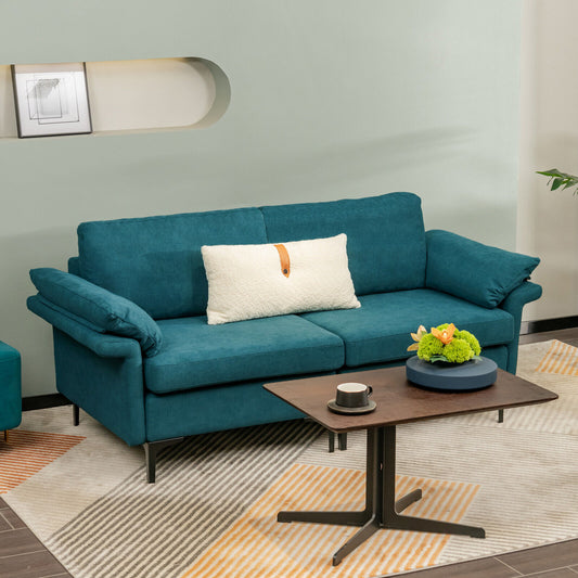 Modern Fabric Loveseat Sofa, Metal Legs, Armrest Pillows, Peacock Blue Sofas & Loveseats Peacock Blue at Gallery Canada