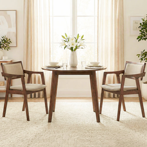Modern Fabric Upholstered Rubber Wood Dining Chairs Set of 2 with Arms, Beige