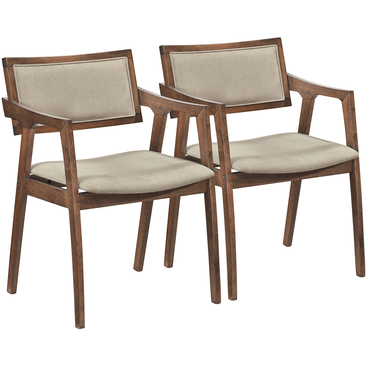Modern Fabric Upholstered Rubber Wood Dining Chairs Set of 2 with Arms, Beige Dining Chairs Beige at Gallery Canada