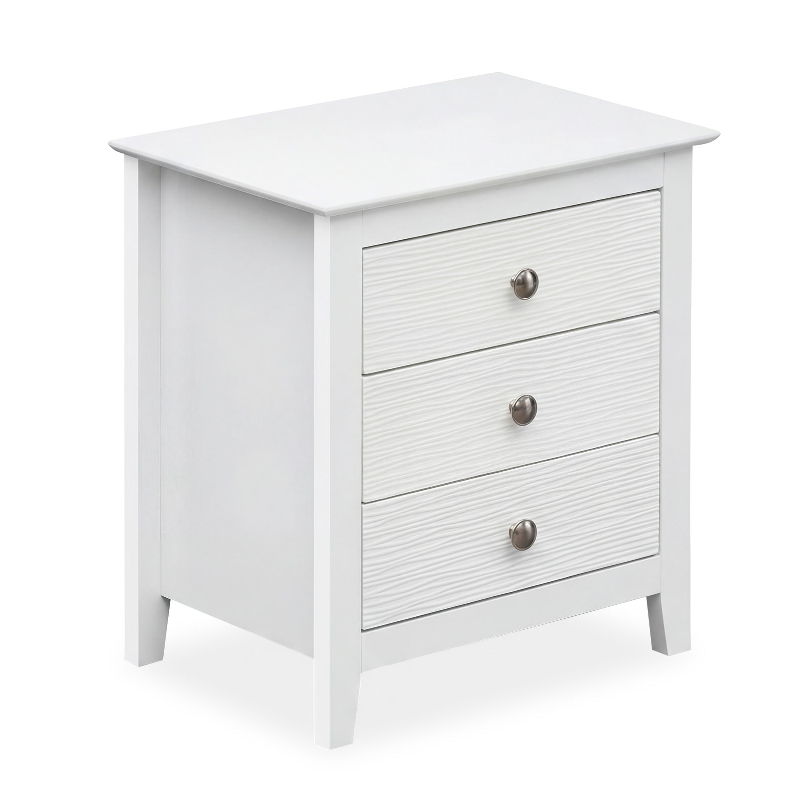 Modern Farmhouse 3-Drawer Nightstand, Wood Grain Accents, White Nightstands at Gallery Canada