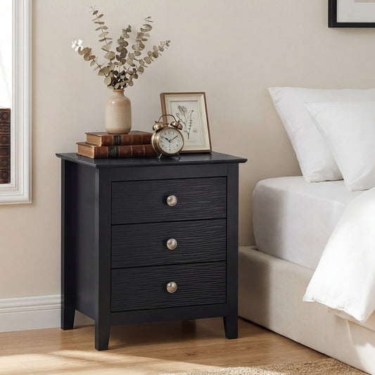 Modern Farmhouse 3-Drawer Nightstand, Wood Grain Accents, Black Nightstands Black at Gallery Canada