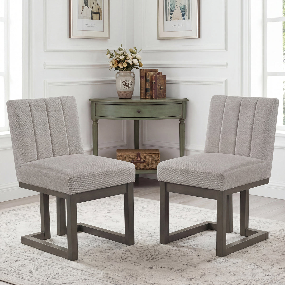 Modern Farmhouse Dining Chairs, Set of 2, 5.5" Thickened Padded Seat, Gray Dining Chairs at Gallery Canada
