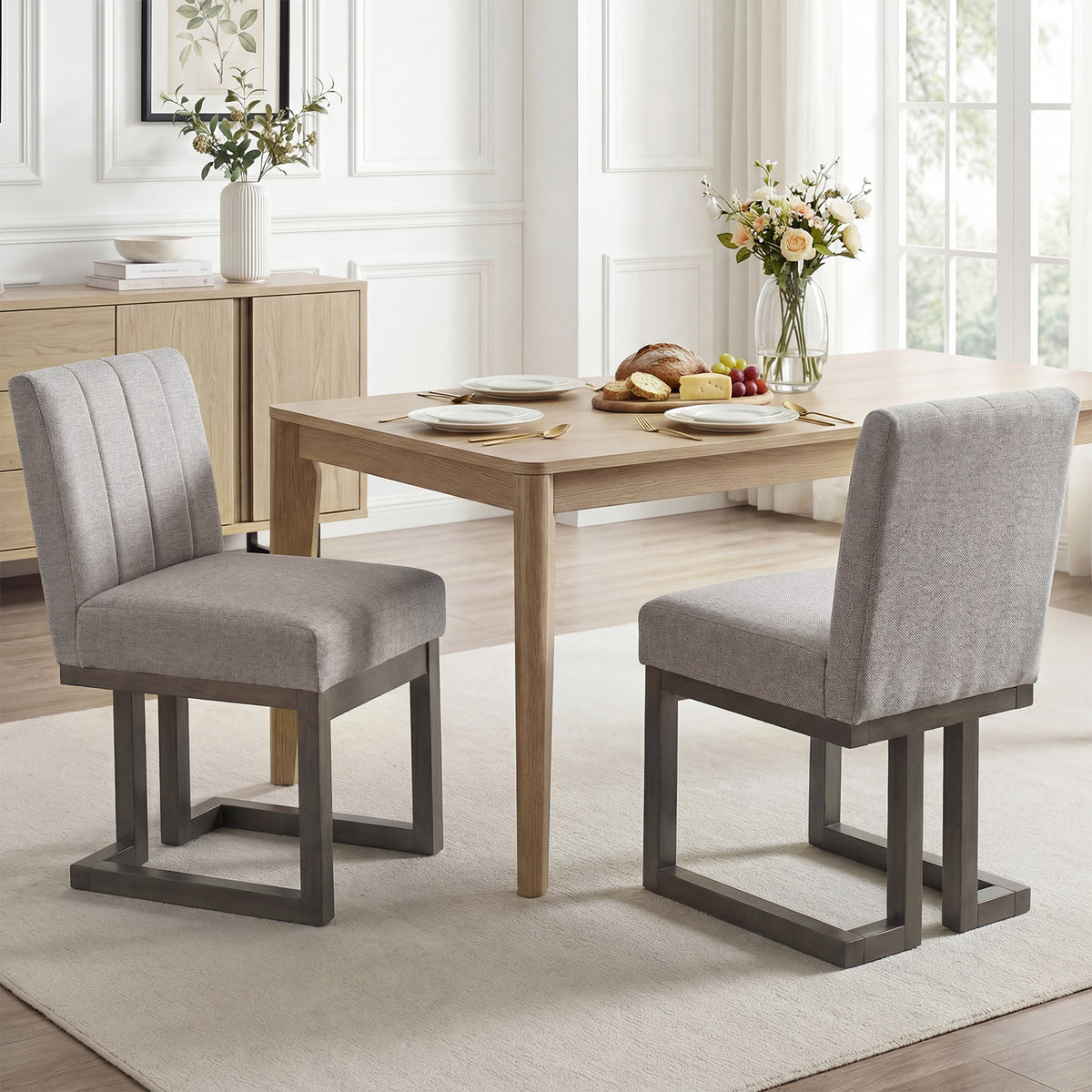 Modern Farmhouse Dining Chairs, Set of 2, 5.5" Thickened Padded Seat, Gray Dining Chairs at Gallery Canada