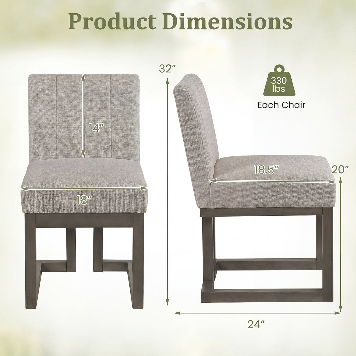 Modern Farmhouse Dining Chairs, Set of 2, 5.5" Thickened Padded Seat, Gray Dining Chairs at Gallery Canada