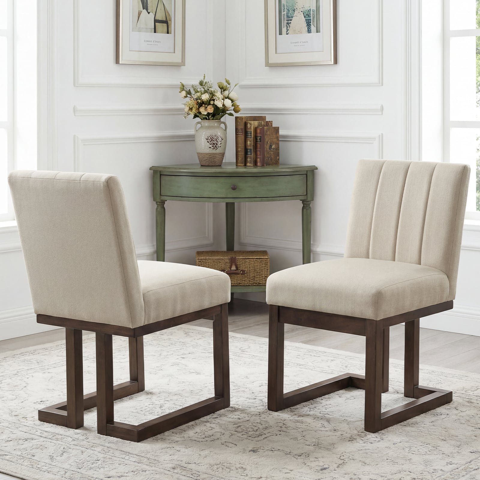 Modern Farmhouse Fabric Dining Chairs, Set of 2, 5.5