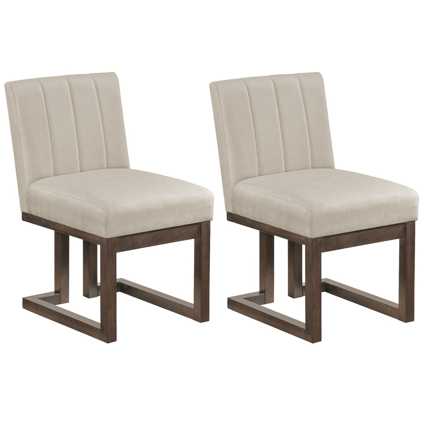 Modern Farmhouse Fabric Dining Chairs, Set of 2, 5.5" Thickened Padded Seat, Walnut Dining Chairs at Gallery Canada
