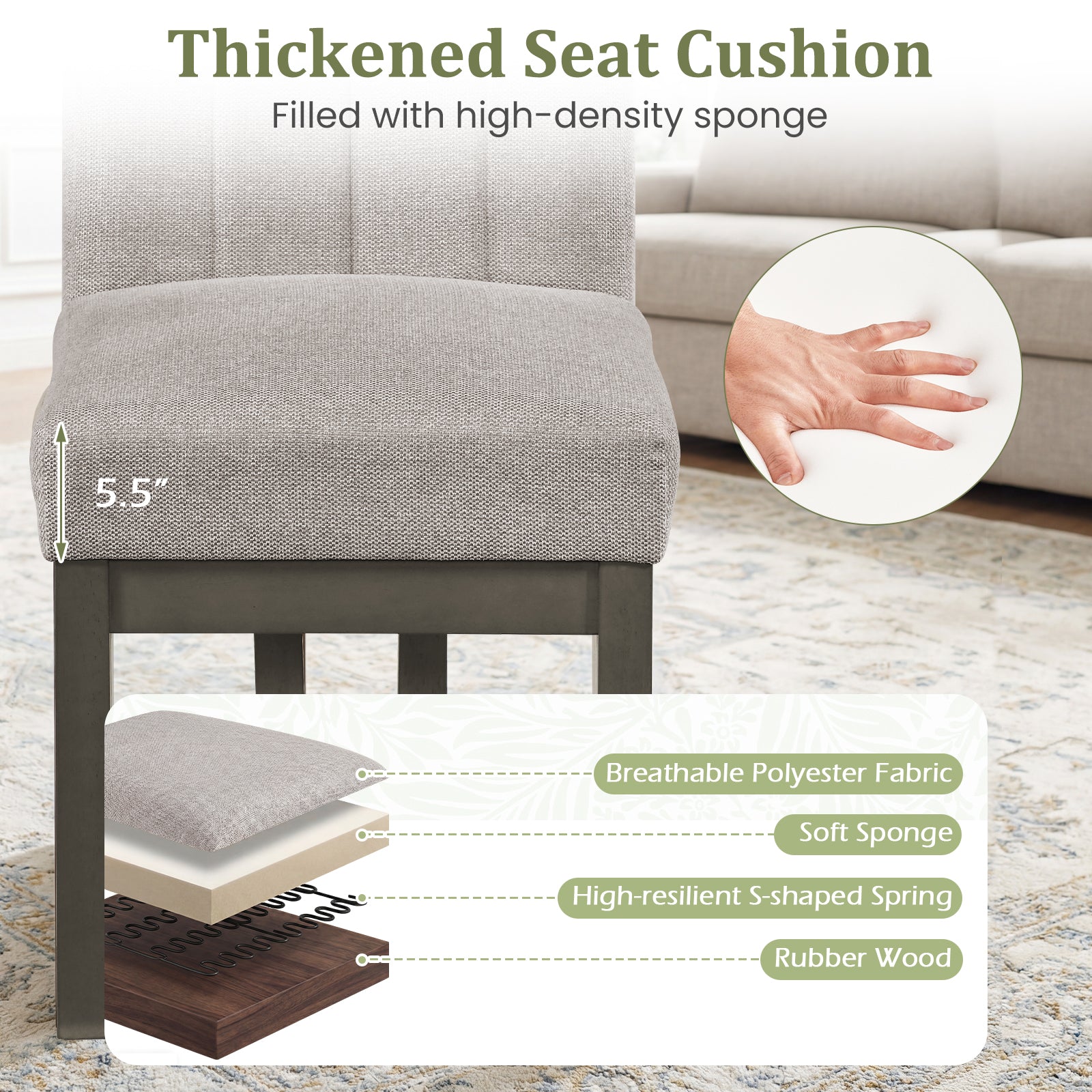 Fabric Dining Chairs, Set of 4, 5.5