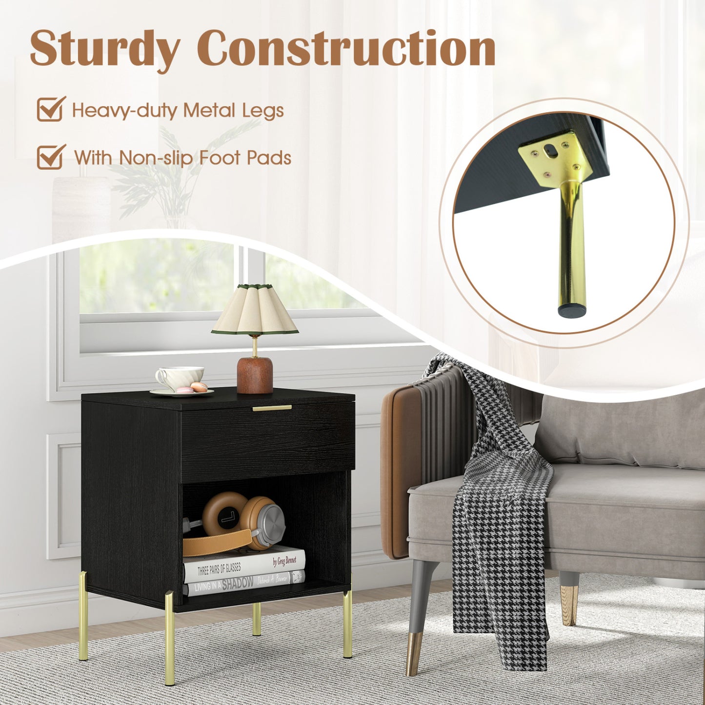 Modern Nightstand with Charging Station, Black Nightstands at Gallery Canada
