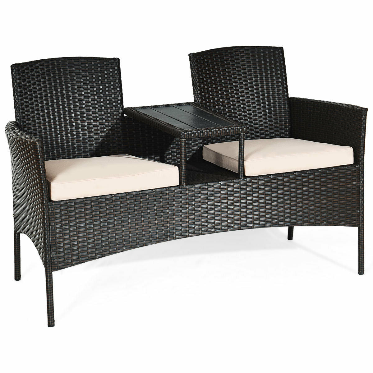 Modern Patio Conversation Set, Built-In Coffee Table, Cushions, Beige Patio Conversation Sets Beige at Gallery Canada