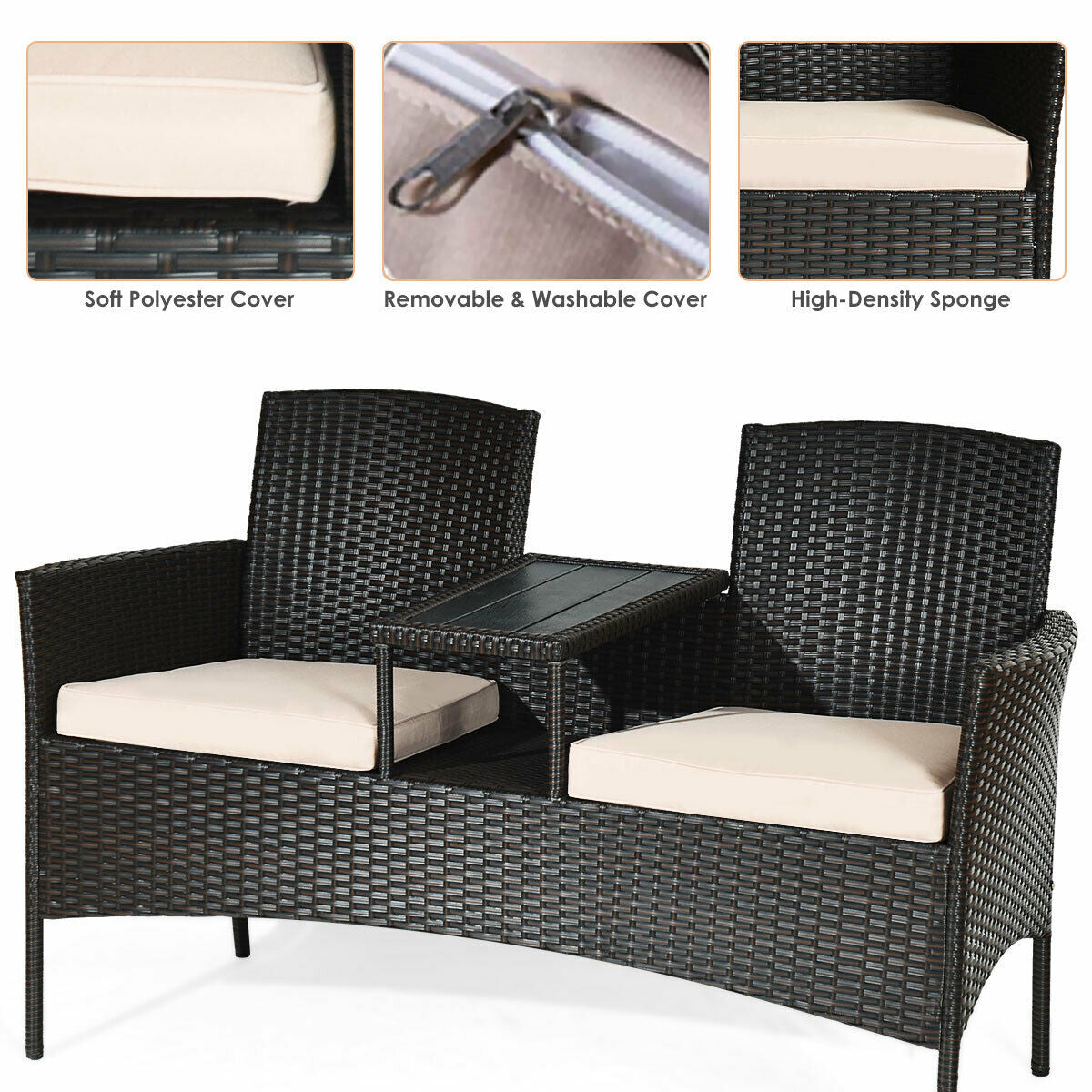 Modern Patio Conversation Set, Built-In Coffee Table, Cushions, Beige Patio Conversation Sets at Gallery Canada