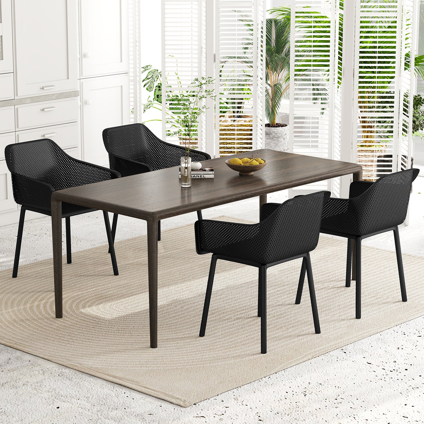 Plastic Dining Chairs, Set of 4, Kitchen Armchairs, Mesh Backrest, Black Dining Chairs at Gallery Canada