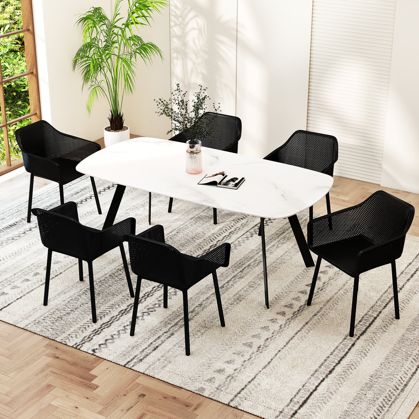 Plastic Dining Chairs, Set of 4, Kitchen Armchairs, Mesh Backrest, Black Dining Chairs at Gallery Canada