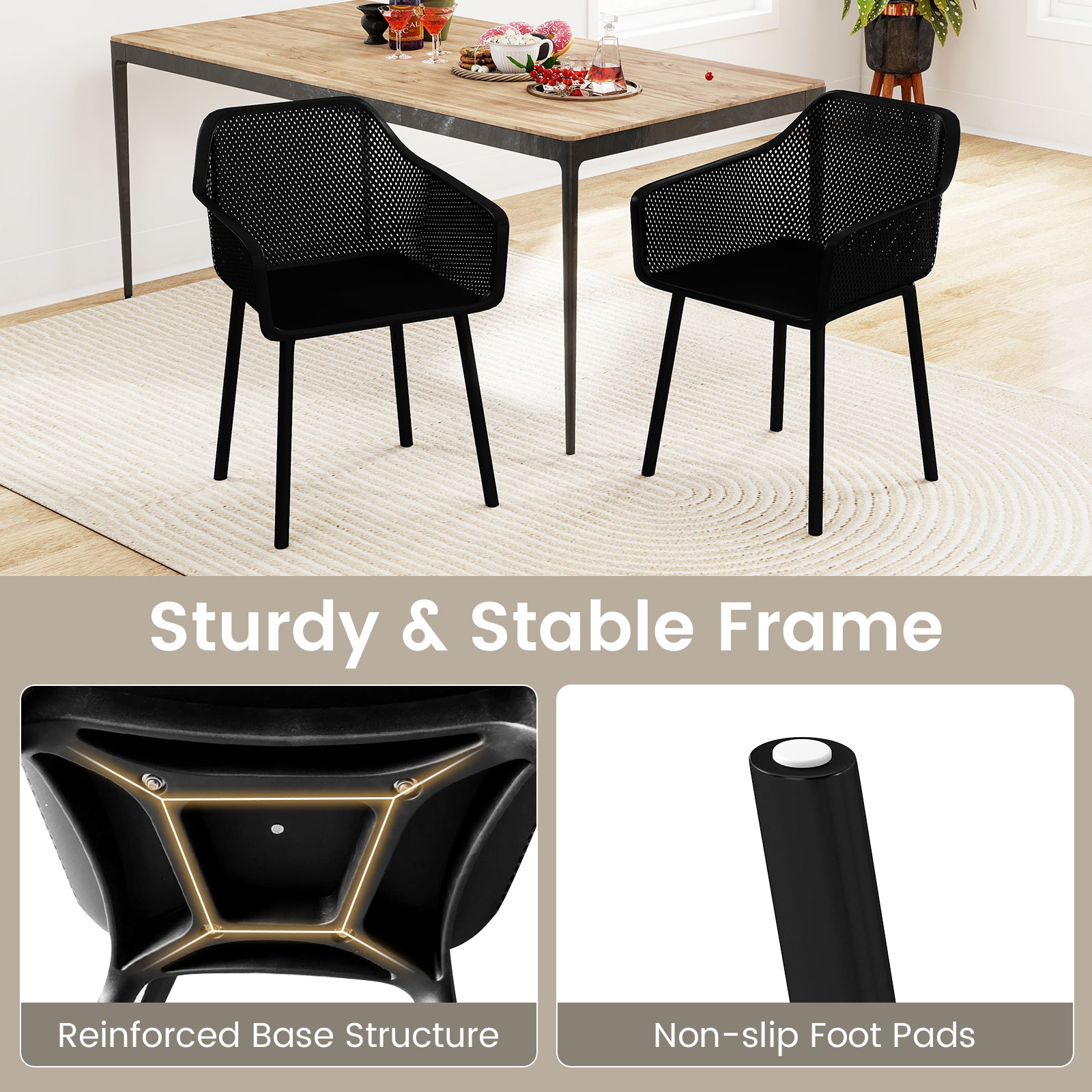 Plastic Dining Chairs, Set of 4, Kitchen Armchairs, Mesh Backrest, Black Dining Chairs at Gallery Canada