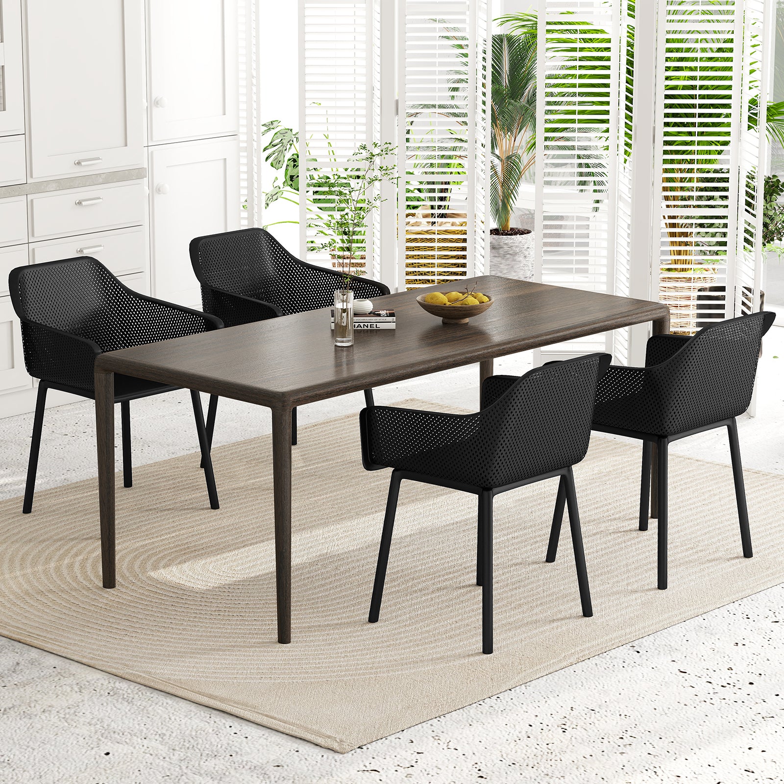Plastic Dining Chairs Set Of 2, Kitchen Armchairs, Breathable Mesh Back, Black Dining Chairs at Gallery Canada