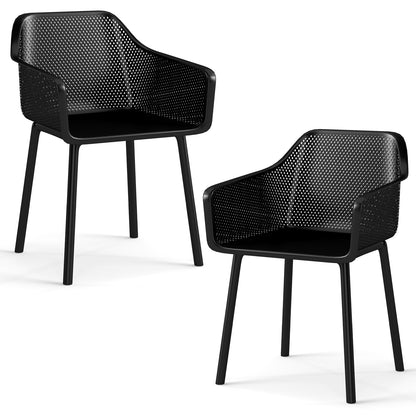 Plastic Dining Chairs Set Of 2, Kitchen Armchairs, Breathable Mesh Back, Black Dining Chairs Black at Gallery Canada