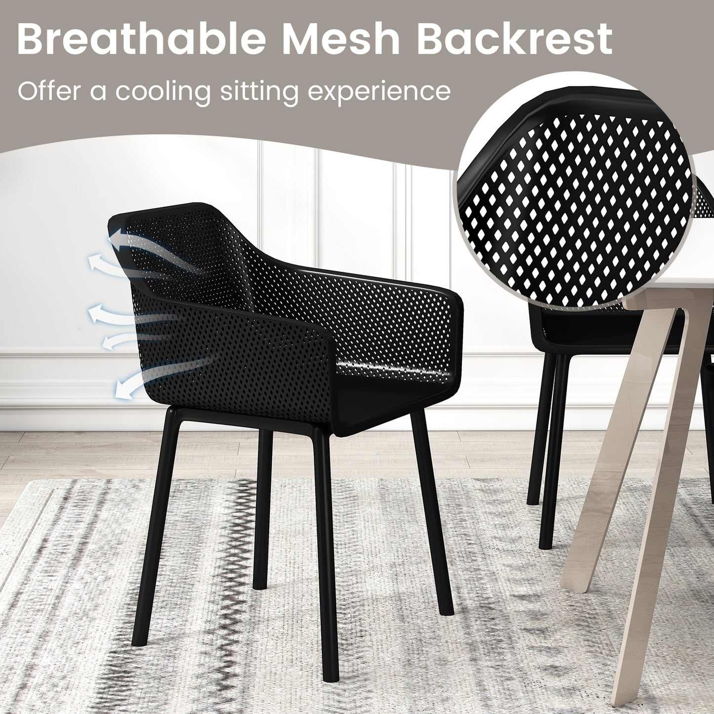 Plastic Dining Chairs Set Of 2, Kitchen Armchairs, Breathable Mesh Back, Black Dining Chairs at Gallery Canada
