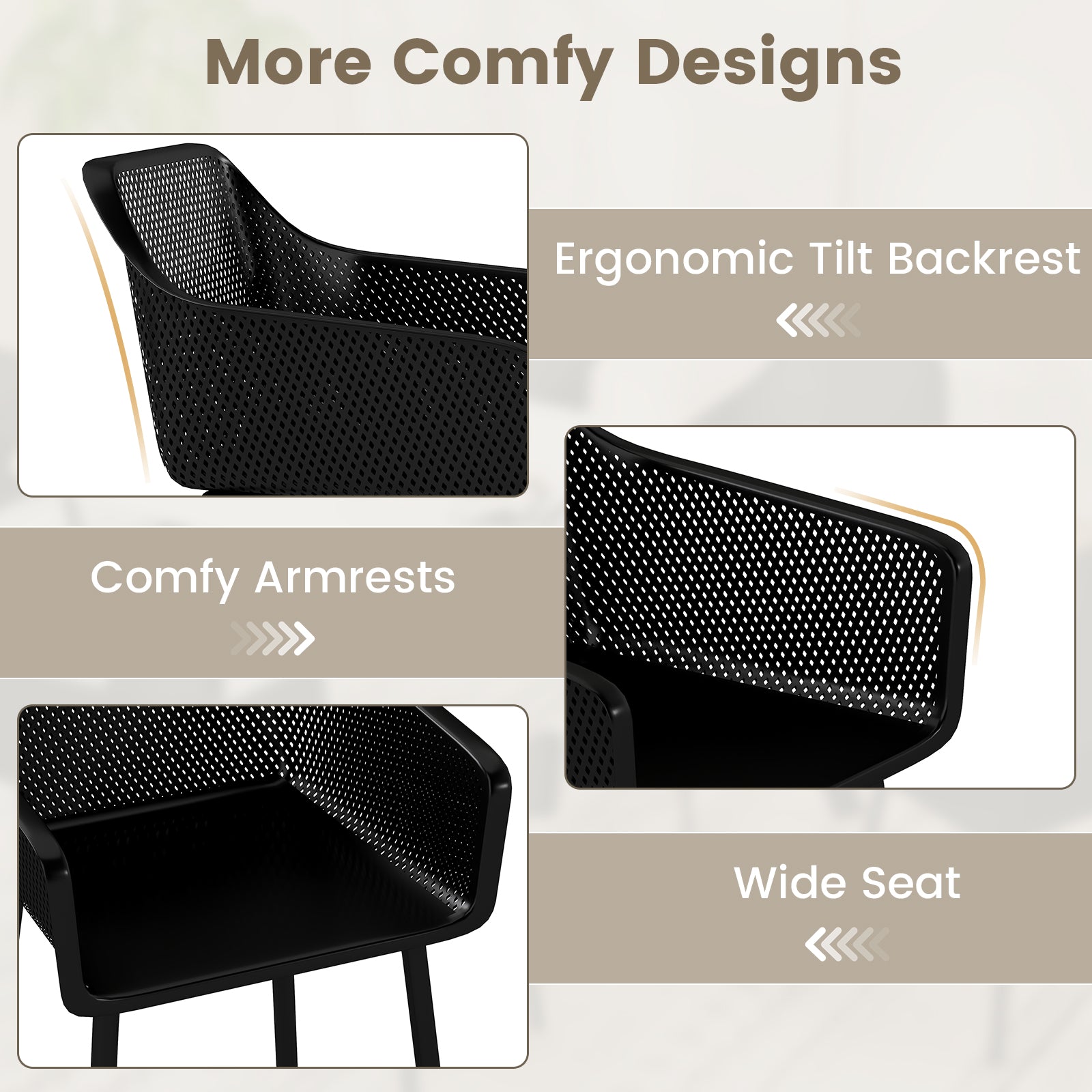 Plastic Dining Chairs Set Of 2, Kitchen Armchairs, Breathable Mesh Back, Black Dining Chairs at Gallery Canada
