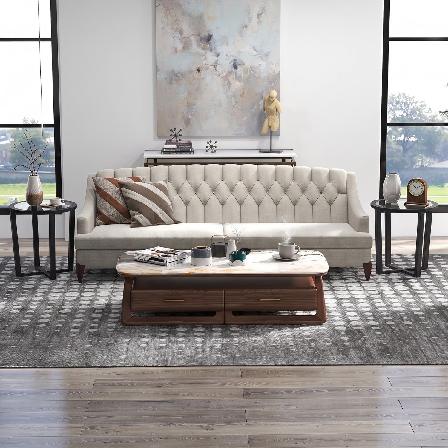 Modern Round End Table, Transparent Tempered Glass Top, Black End & Side Tables at Gallery Canada