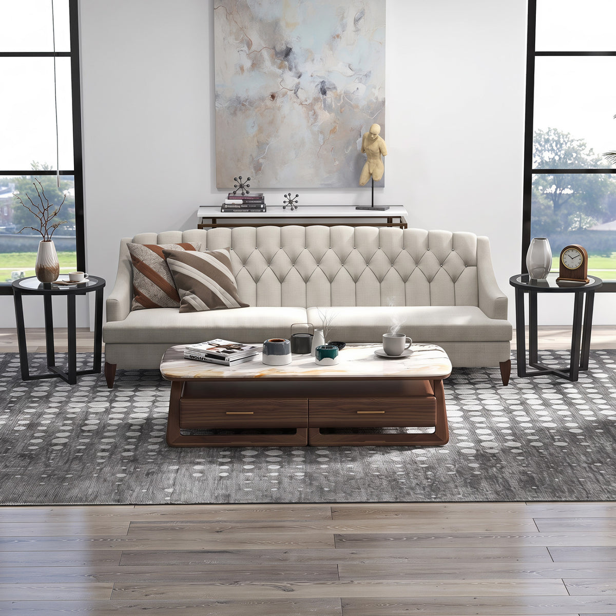 Modern Round End Table, Transparent Tempered Glass Top, Black End & Side Tables at Gallery Canada