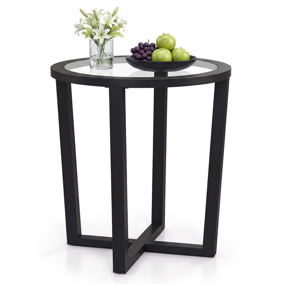 Modern Round End Table, Transparent Tempered Glass Top, Black End & Side Tables Black at Gallery Canada