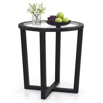 Modern Round End Table, Transparent Tempered Glass Top, Black End & Side Tables Black at Gallery Canada