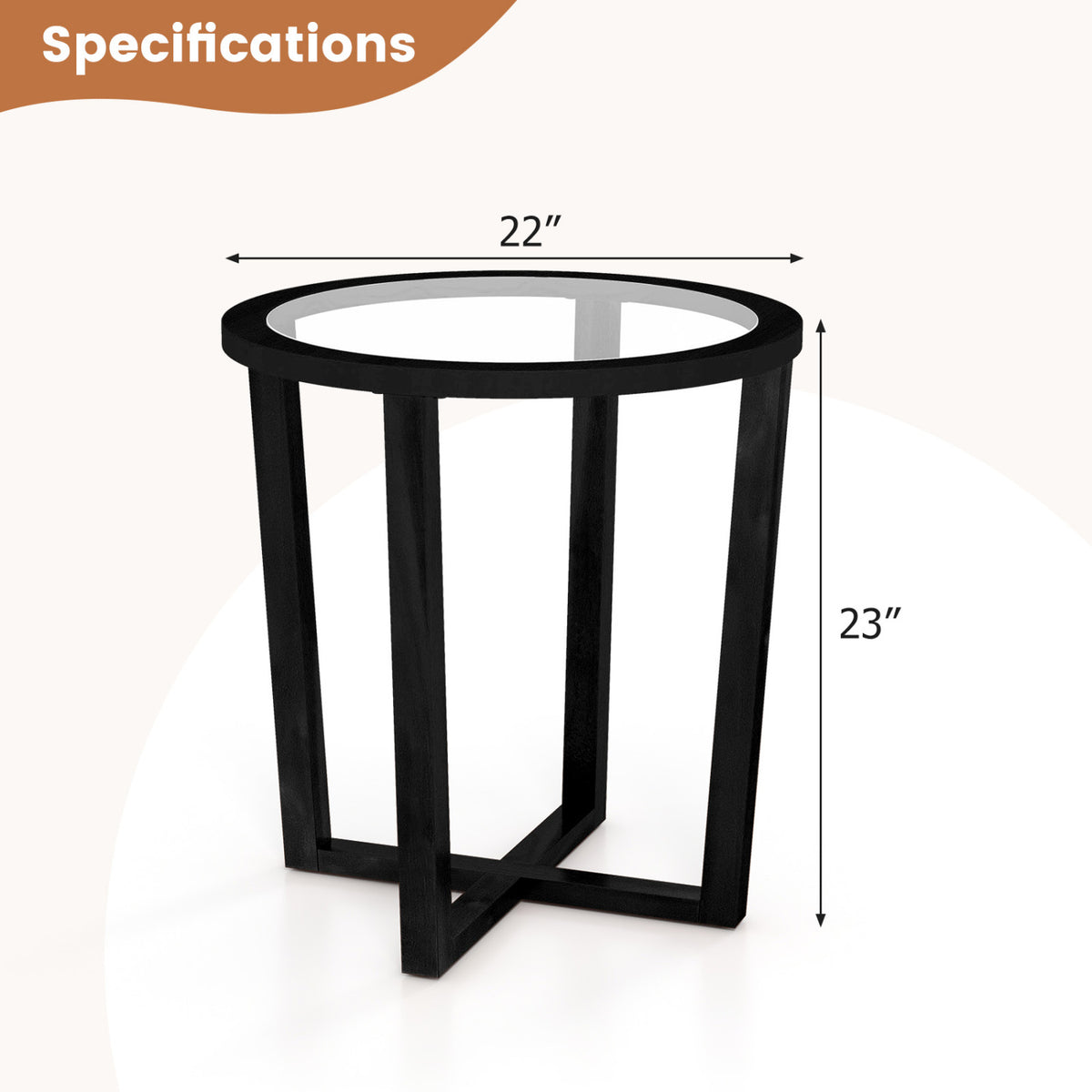Modern Round End Table, Transparent Tempered Glass Top, Black End & Side Tables at Gallery Canada