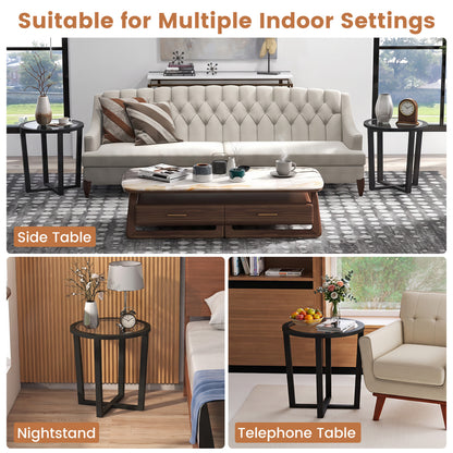 Modern Round End Table, Transparent Tempered Glass Top, Black End & Side Tables at Gallery Canada