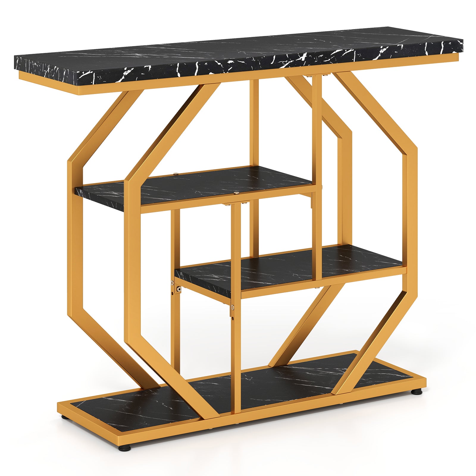 Modern Sofa Table Behind Couch 4-Tier Console Table with Faux Marble Tabletop, Black Console Tables Black at Gallery Canada
