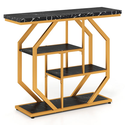 Modern Sofa Table Behind Couch 4-Tier Console Table with Faux Marble Tabletop, Black Console Tables Black at Gallery Canada