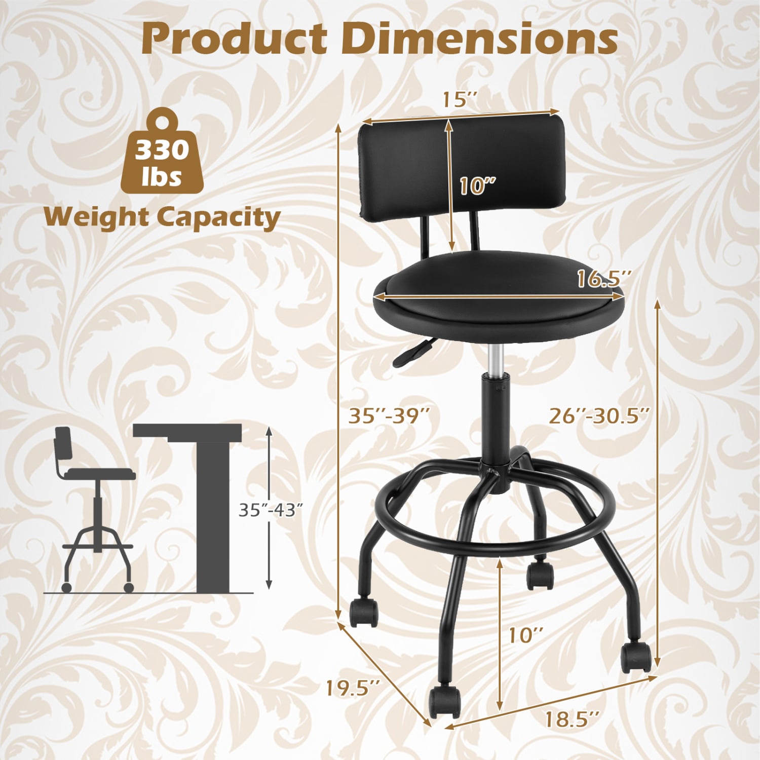 Modern Swivel Bar Stool with Backrest, Black Bar Stools at Gallery Canada