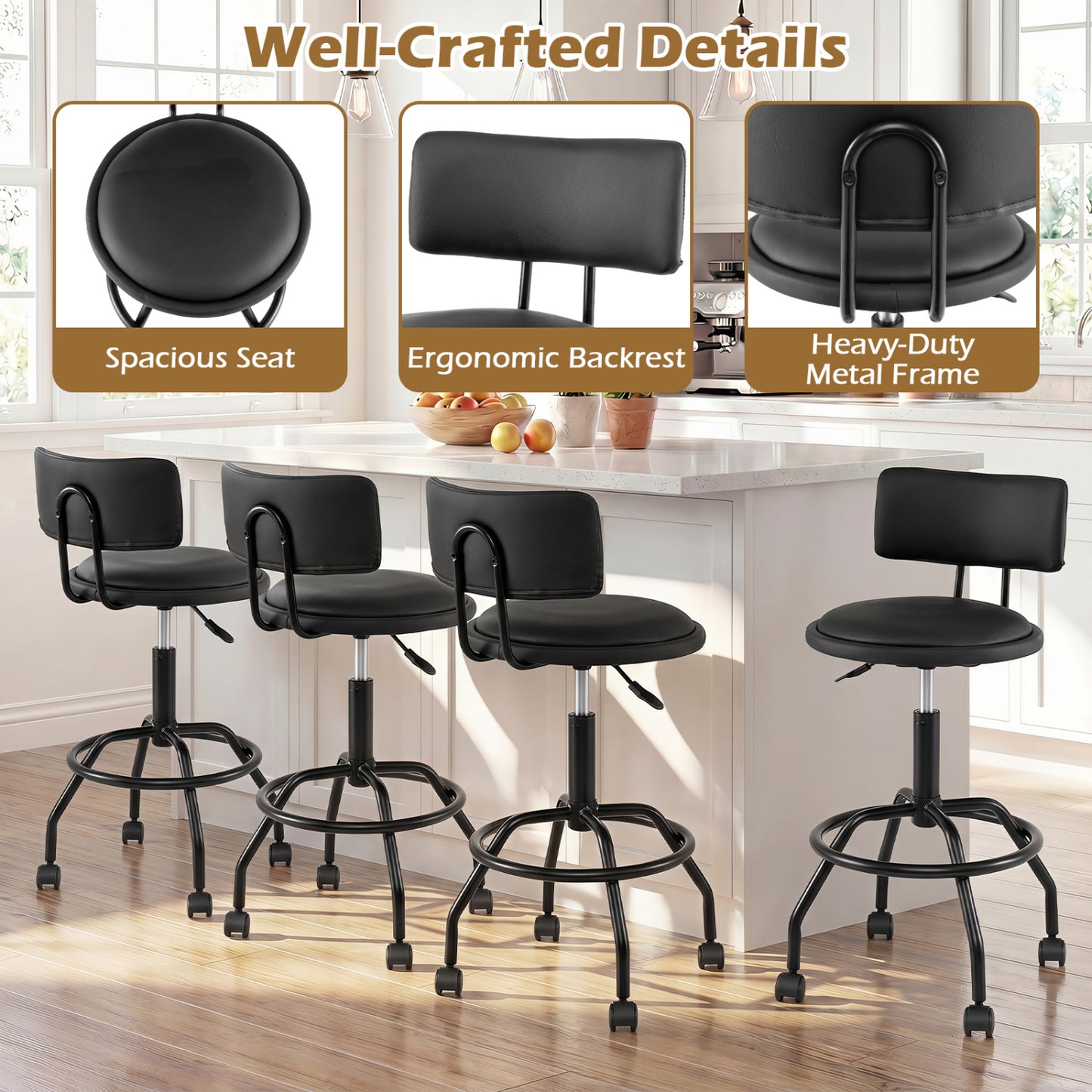 Modern Swivel Bar Stool with Backrest, Black Bar Stools at Gallery Canada