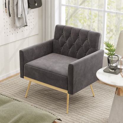 Velvet Upholstered Accent Chair with Button Tufted Back, Gray Accent Chairs at Gallery Canada