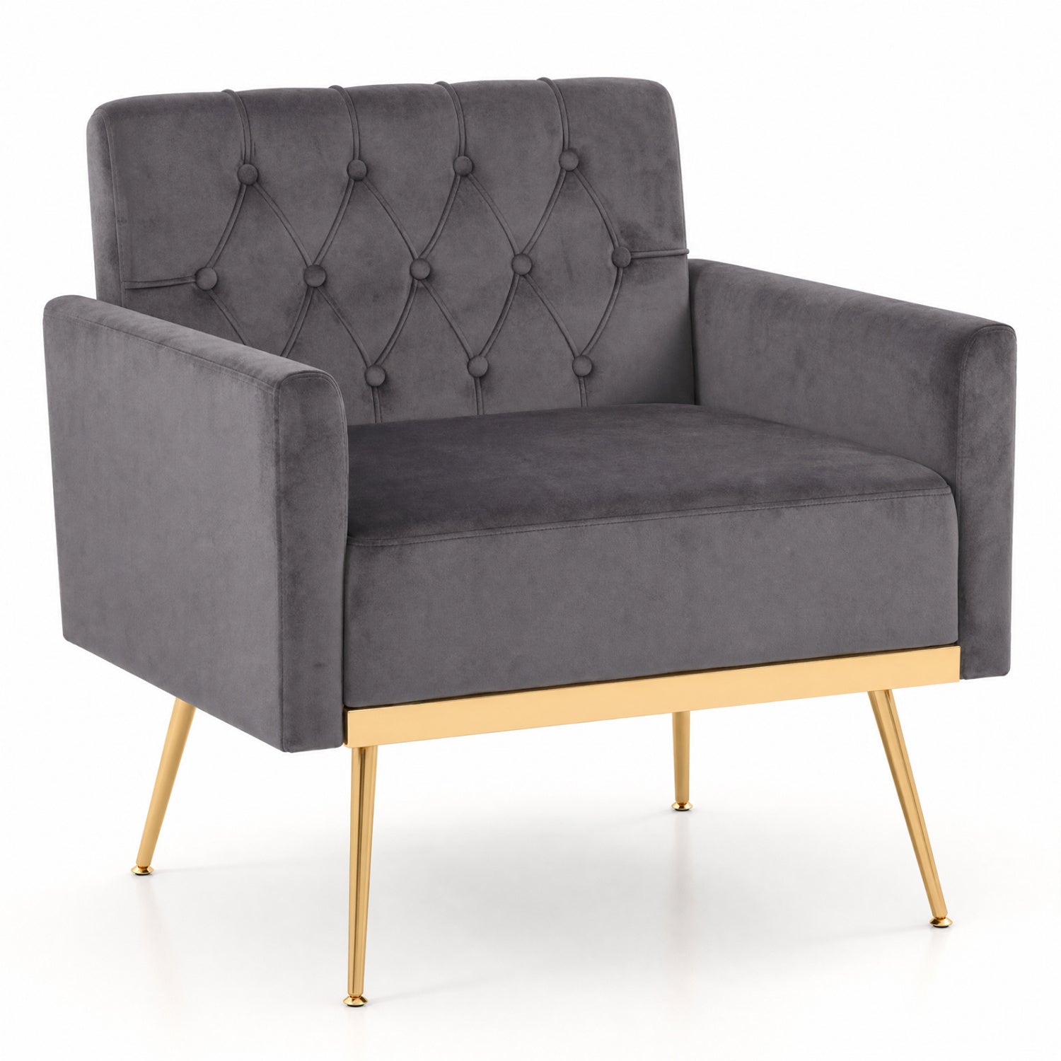 Velvet Upholstered Accent Chair with Button Tufted Back, Gray Accent Chairs Gray at Gallery Canada