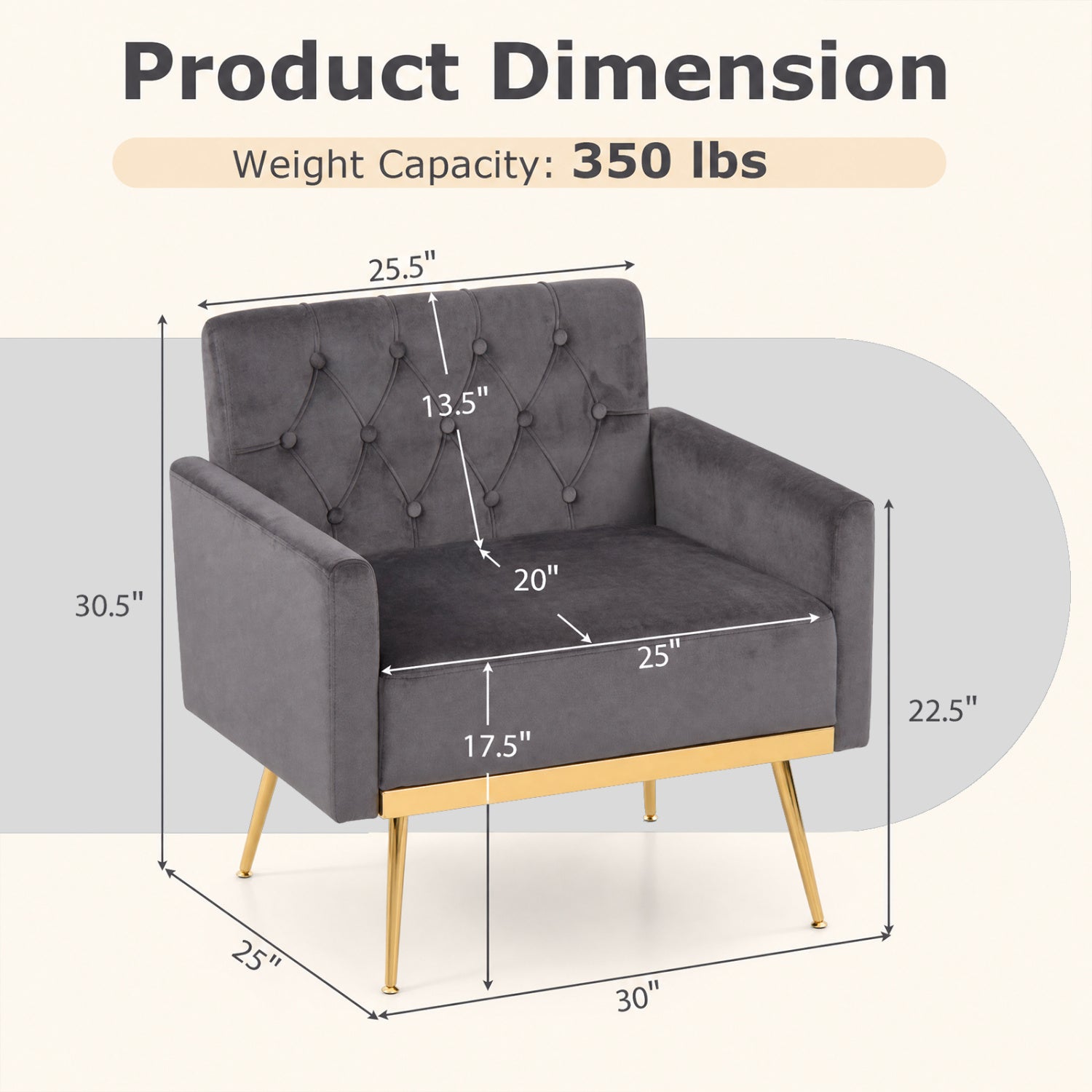 Velvet Upholstered Accent Chair with Button Tufted Back, Gray Accent Chairs at Gallery Canada