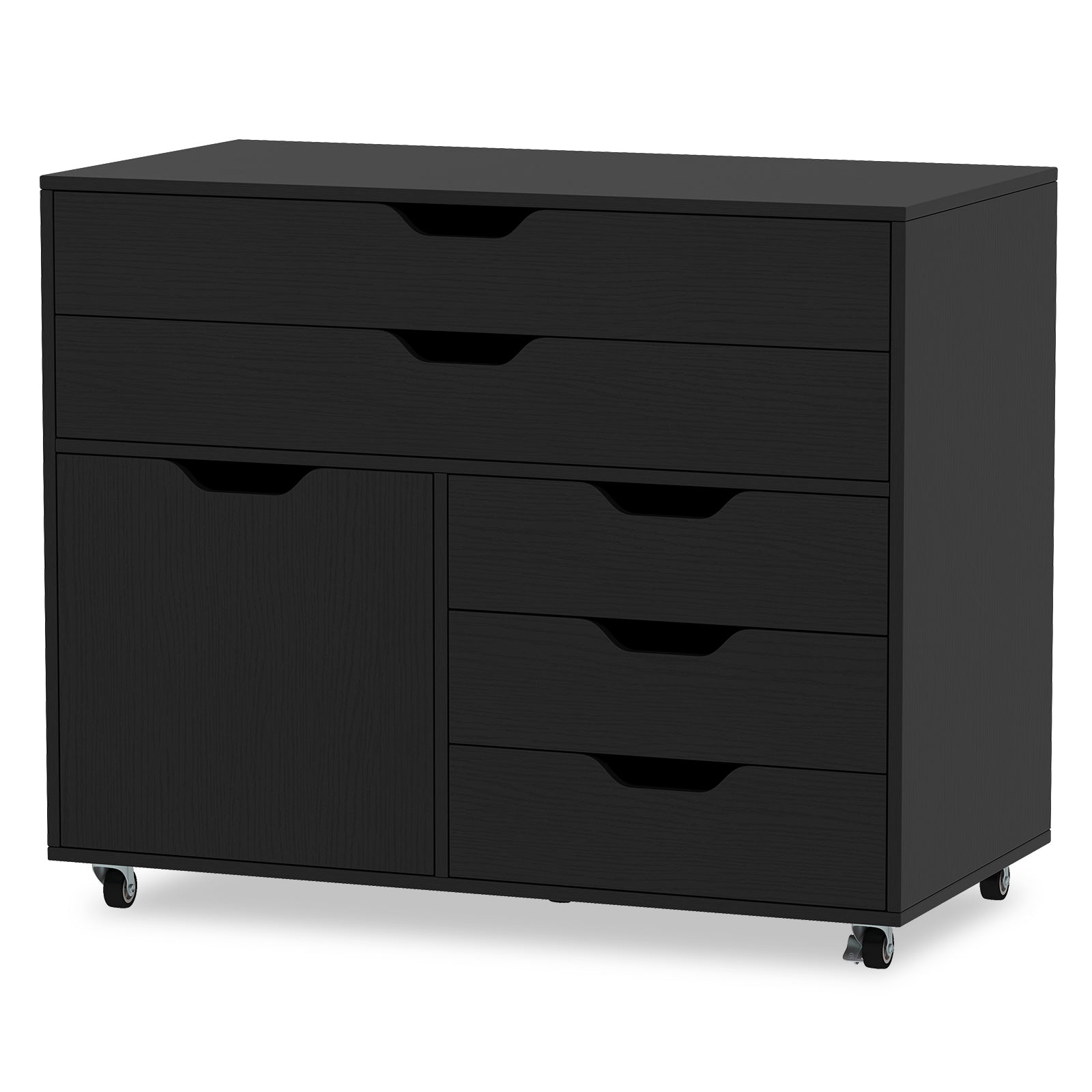 Modern Vertical 5-Drawer Mobile Chest with Door 5 Casters, Black File Cabinets at Gallery Canada