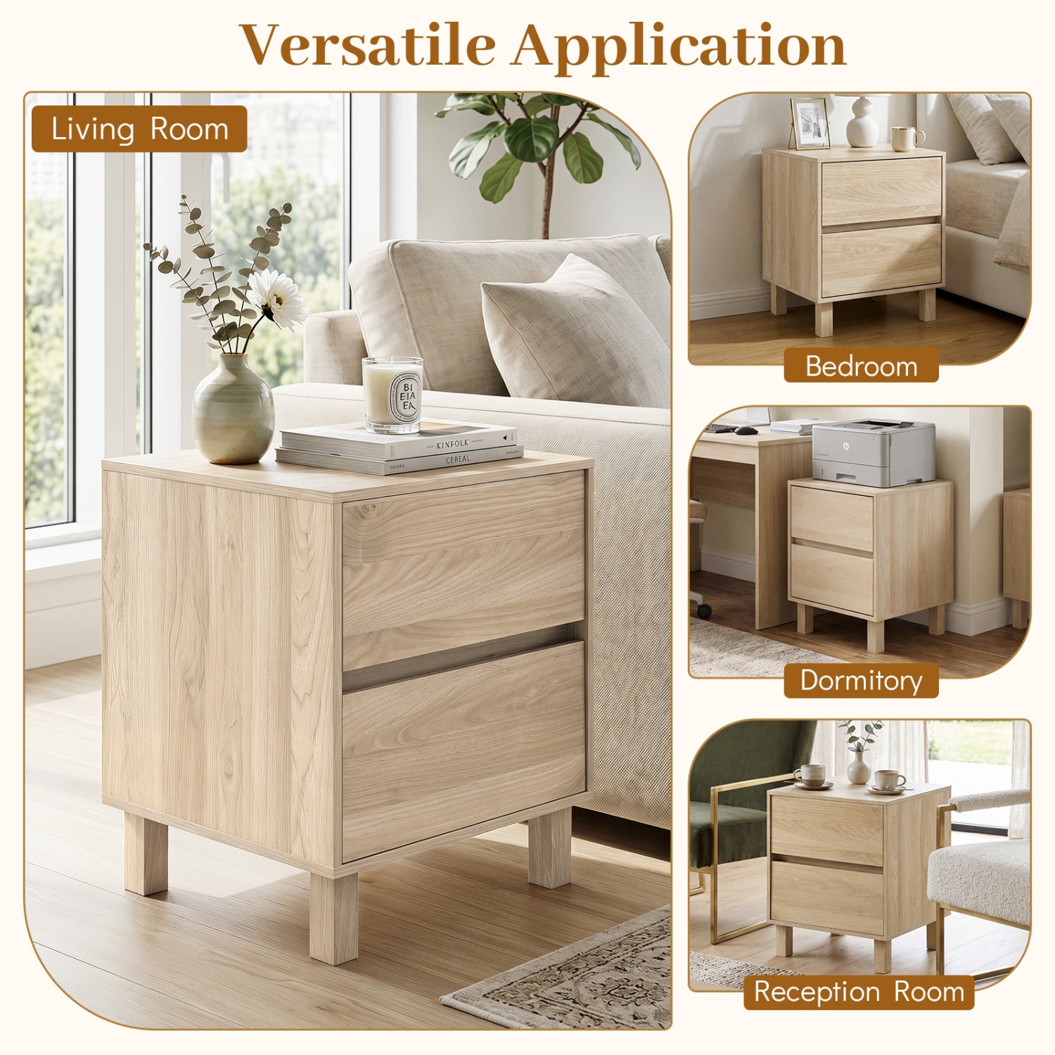 Modern Wooden End Table with 2 Storage Drawers, Natural End & Side Tables at Gallery Canada